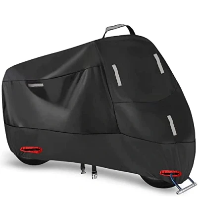 Abbildung von 300D Motorrad Abdeckplane Outdoor Oxford Motorroller Abdeckung Roller Moped Motorradgarage Winterfest mit 5 Reflektionsstreifen und 2 Schlossloch, Winddichte Schnalle 1 Tasche (M: 200x90x100cm)