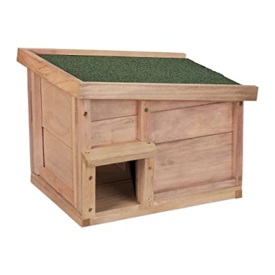 Abbildung von Relaxdays Igelhaus, Holz, Igelhotel mit Boden, 2 Kammern, Winterquartier für Igel, Garten, HBT: 30x40x34 cm, Hellbraun