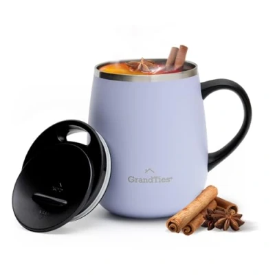 Abbildung von Grandties Isolierter Kaffeebecher mit Griff Schiebedeckel für spritzwassergeschützte 473 ml Form Thermosbecher doppelwandigem Vakuum Edelstahl, hält Getränke heiß &amp; kalt Sanctuary, 1 Count (Pack of 1)