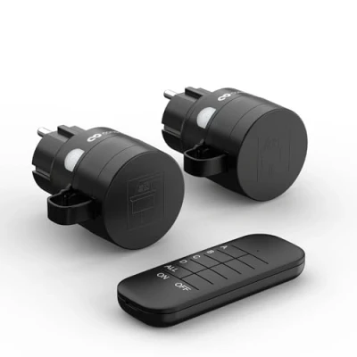 Abbildung von conecto Funksteckdosen mit Fernbedienung Aussen, 2300 Watt, 230V, 2 x Steckdose Funkfernbedienung, Outdoor Set, IP44, Stromsparen, 30m Reichweite, Schwarz