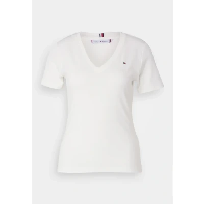 Abbildung von Tommy Hilfiger Damen T Shirt Kurzarm Slim Cody V Ausschnitt, Weiß (Nos Ecru), XXS
