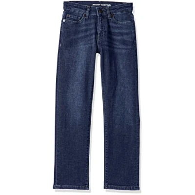 Abbildung von Amazon Essentials Jungen Gerade geschnittene Jeans mit normaler Passform, Dunkle Waschung, 10 Jahre Slim