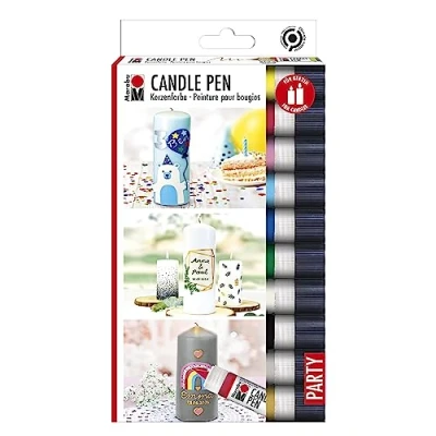 Abbildung von Marabu 1805000009882 Candle Pen Set, 10 Kerzenpens á 25 ml, cremig, weiche Wachsmalfarbe, auf Wasserbasis, lichtecht, geruchsneutral, wetterfest, kinderleichte Kerzendeko