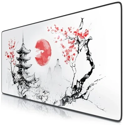 Abbildung von TITANWOLF XXL Speed Gaming Mauspad 900 x 400mm Mousepad Tischunterlage Large Size verbessert Präzision und Geschwindigkeit Japan Ink Painting Design