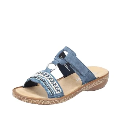 Abbildung von Rieker Pantolette, Keilabsatz, Sommerschuh, Schlappen mit Pailetten und Perlenbesatz