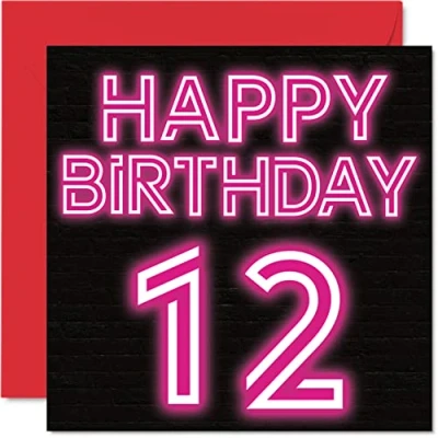 Abbildung von Lustige Geburtstagskarte zum 12. Geburtstag für Jungen Mädchen Neon Glow Karte Sohn, Tochter, Bruder, Schwester, Enkelin, Nichte, Neffe, 145 mm x Grußkarten,