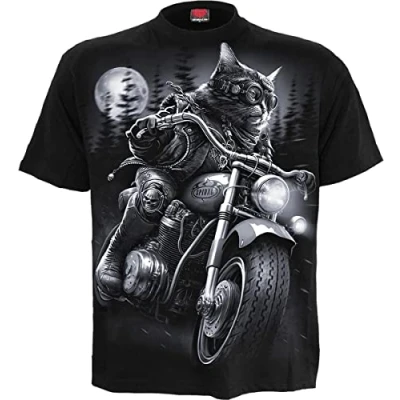 Abbildung von Spiral Nine Lives Männer T Shirt schwarz 4XL 100% Baumwolle Basics, Biker, Katzen, Rockwear