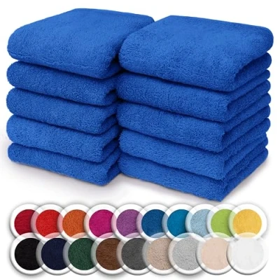 Abbildung von NatureMark 10er Pack Waschlappen 100% Baumwolle Frottier Seiflappen Größe 30 x cm Frottee Seiftücher im Farbe: Royal blau
