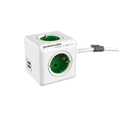 Abbildung von Allocacoc PowerCube Extended USB 4xSteckdose, 2xUSB, 1.5m Kabel, grün