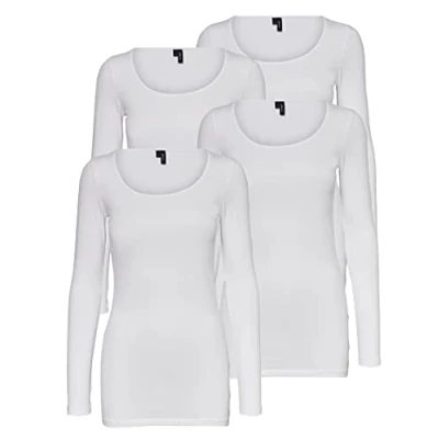 Abbildung von VERO MODA Damen VMMAXI My LS Soft Long U Neck 4 Pack, Bright White/Bright White + BR, S