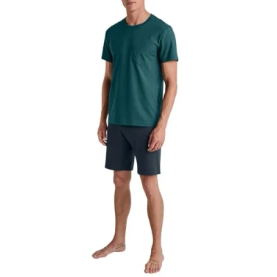 Abbildung von CALIDA Relax Essentials Kurz Pyjama Herren, aus 100% Bio Baumwolle, Hose mit stoffbezogenem Gummibund