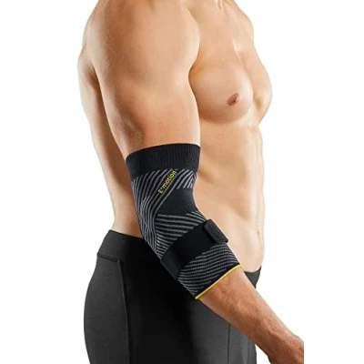 Abbildung von medi Epicomed E+motion 3.0 sportliche Ellenbogenbandage mit 3D Silikon Quarz Pelotte Größe: II Optimales Feuchtigkeitsmanagement Abnehmbares Gurtband Geruchshemmend &amp; Thermoregulierend