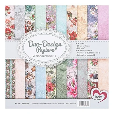 Abbildung von Ideen mit Herz Duo Design Papiere Block 20 Blatt Bastelpapier 25 x cm 250g/m² beidseitig bedruckt Designpapier, Motivpapier ideal für Scrapbooking, Basteln (Weihnachtszeit 01)