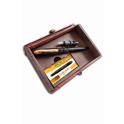 Abbildung von Online 10058 Kalligrafie Set I Schönschreibfüller Air Black Rose Federn in 2 Strichstärken 0,8 / 1,4 mm 5x Tintenpatronen Gold Geschenkset für Kalligraphie Fans Geschenkbox