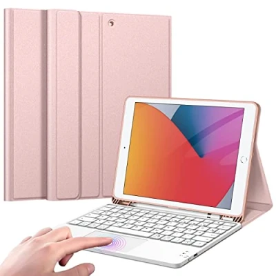 Abbildung von Fintie Tastatur Hülle für iPad (9. / 8. und 7. Generation 2021/2020/2019), 10.2 mit Tastatur, Deutscher Touchpad Magnetisch Abnehmbarer Keyboard, Roségold