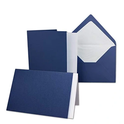 Abbildung von 50 x Kartenpaket mit gefütterten Brief Umschlägen und Einleger gerippt DIN A6/C6 Dunkelblau 10,5 14,8 cm Nassklebung NEUSER PAPIER