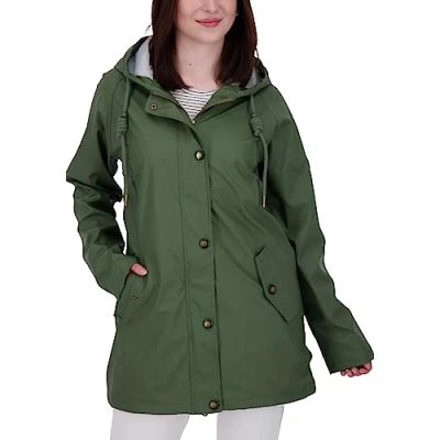 Abbildung von Damen Friesennerz Regenmantel Regenjacke mit Kapuze Gefüttert Wasserdicht Wetterfest Windbreaker Übergangsjacke #ankerglutheaven