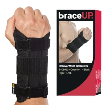 Abbildung von BraceUP Handgelenkstütze mit Metall Linke und Rechte Hand Handgelenkbandage, Handgelenk Bandagen, für SehnenscheidenEntzündung (L/XL, Hand)