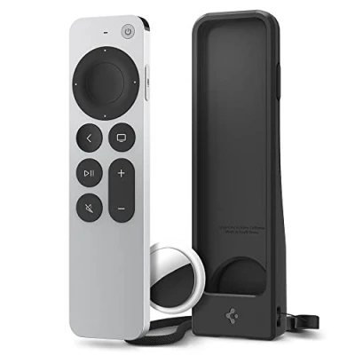 Abbildung von Spigen Air Tag Silicone Fit Hülle Kompatibel mit Siri Remote 3 Generation 2022/2 2021 (Schlüsselband inklusive) Schwarz