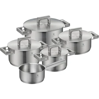 Abbildung von WMF Ultimate Cool Topfset Induktion 5 teilig, Kochtopf Set mit Edelstahldeckel, Cromargan Edelstahl matt, Induktions Töpfe unbeschichtet, Innenskalierung, spülmaschinengeeignet
