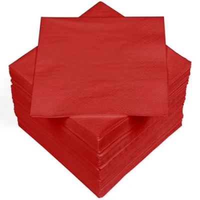 Abbildung von HEKU 100 einfarbige Servietten, 3 lagig, 33x33cm I Einheitliche Qualität für Veranstaltungen &amp; Gastronomie Praktische 5er Packung Hoch saugfähig und stilvoll, rot