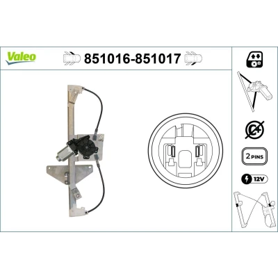 Abbildung von Valeo Fensterheber vorne links elektrisch mit Elektromotor ohne Komfortfunktion 851016 CITROËN: C3 II
