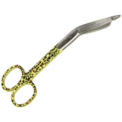 Abbildung von Gima Lister Verbandschere für Krankenpfleger, Leoparden Fantasie, aus rostfreiem Stahl, seidenglänzend und pulverbeschichtet, Länge 14 cm, zum professionellen Gebrauch