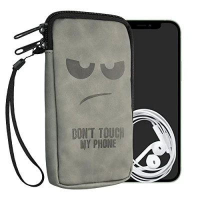 Abbildung von kwmobile Handytasche für Smartphones L 6,5&quot; Kunstleder Handy Tasche Don&#039;t Touch My Phone Grau 16,5 x 8,9 cm Innenmaße