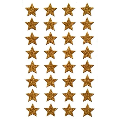 Abbildung von AVERY Zweckform 32 Aufkleber Weihnachten Sterne gold (Weihnachtssticker aus Glitzerfolie, selbstklebende Weihnachtdeko für Karten, Geschenke, Tüten) 1 Bogen/32 Sternsticker, 52274