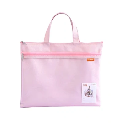 Abbildung von A4 Dokumententasche Zip Beutel Tragetasche Nylon Mesh Wasserdichte Doppel Reißverschluss Klein Etiketten Schüler Büro Liefert Reisetasche Rosa