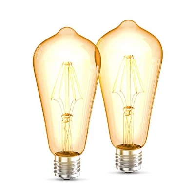 Abbildung von B.K.Licht 2er Set LED Lampe E27 mit extra warmweißer Lichtfarbe, ST64 Form, 4 Watt, 380 Lumen, LED, Glühbirne, Leuchtmittel, Birne, Vintage, Retro, Edison, 14,3x6,4 cm, Bernsteinfarbig