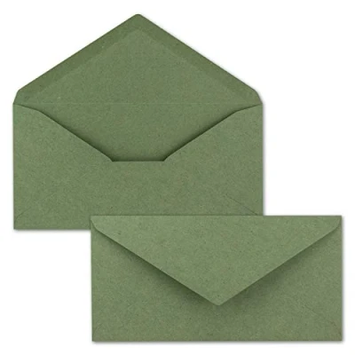 Abbildung von 50x Kraftpapier Umschläge DIN Lang Grün Nassklebung 11 x 22 cm Brief aus Recycling PAPIER Vintage Kuverts von NEUSER