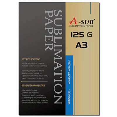 Abbildung von A SUB Sublimationspapier, 125 g/m², A3, 420 x 297 mm, 100 Blatt, kompatibel mit Epson, Sawgrass, Ricoh, Brother Sublimationsdrucker