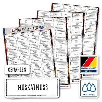 Abbildung von 276 Gewürze Etiketten Aufkleber eckig schwarz/weiß Gewürzetiketten selbstklebend &amp; wasserfest Gewürz Sticker für Gewürzgläser, Dosen und Regale Edition 2021