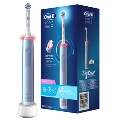 Abbildung von Oral B PRO 3 3000 Sensitive Clean Elektrische Zahnbürste/Electric Toothbrush, mit Putzmodi inkl. Sensitiv und visueller 360 Andruckkontrolle für Zahnpflege, Designed by Braun, blau