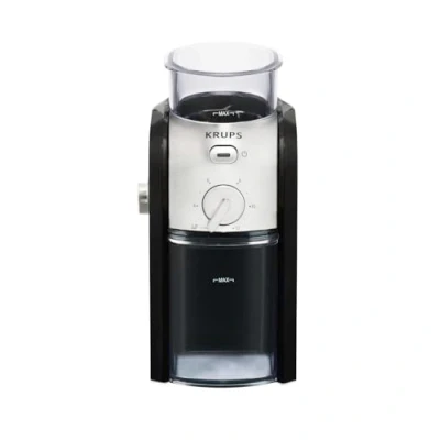 Abbildung von KRUPS GVX212 Kaffeemühle mit Mahlgrad Und Tassenzahlauswahl Scheibenmahlwerk aus Edelstahl 224g 17 Stufen Schwarz
