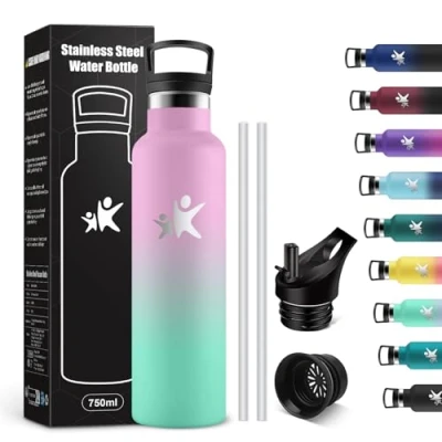 Abbildung von KollyKolla Trinkflasche Edelstahl 750ml, Isolierflasche mit Strohhalm, BPA Frei, Kohlensäure Geeignet, Vakuum Thermosflasche, Wasserflasche für Erwachsene, Uni, Sport, Büro, Gym, Fahrrad, Camping