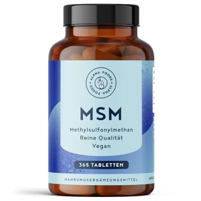 Abbildung von MSM 2000mg mit Vitamin C 365 Tabletten Methylsulfonylmethan Kompakteres Pulver als bei Kapseln Hochdosiert und Vegan Alpha Foods