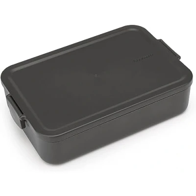 Abbildung von Brabantia Make &amp; Take Brotdose Groß Platz für Sandwiches Deckel mit Klickverschluss Gefriergeeignet Spülmaschinen Mikrowellenfest Dark Grey 25,5 x 16,7 6 cm