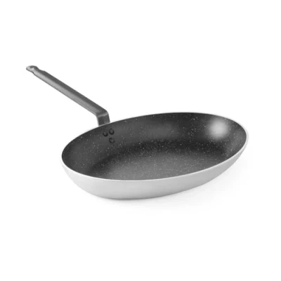 Abbildung von HENDI Fischpfanne, geeignet für alle Herdarten und den Einsatz in Öfen,Marmor Antihaftbeschichtung, Pfanne, 280x400x(H)55mm, Aluminium