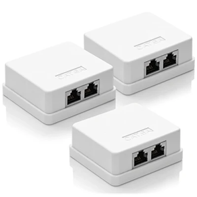 Abbildung von deleyCON 3x CAT 6a Netzwerkdose 2x RJ45 Buchse FTP geschirmt Aufputz Montage 10 Gbit Ethernet Netzwerk LAN Dose RAL 9003 Weiß