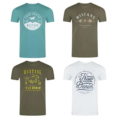 Abbildung von MUSTANG Tshirt Herren Baumwolle Regular Fit 4er Pack Set Rundhals Kurzarm Sommer Tee Shirt Logoprint 3XL, Größe:3XL, Farbe:Pack 17
