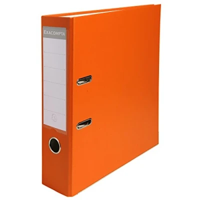 Abbildung von Exacompta 918414B Kunststoff Ordner 8 cm breit DIN A4 Kunststoffbezug außen Papierbezug innen Rückenschild austauschbar Ringordner Aktenordner Briefordner Büroordner Plastikordner orange