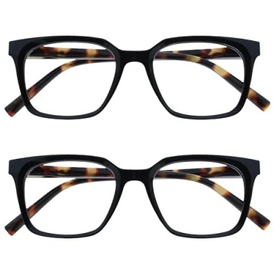 Abbildung von OPULIZE KOI Lesebrille 2er Pack Große Rechteckige Brillenfassung Schwarz Sehhilfe für Damen, Herren Federscharniere RR50 1 +1.00