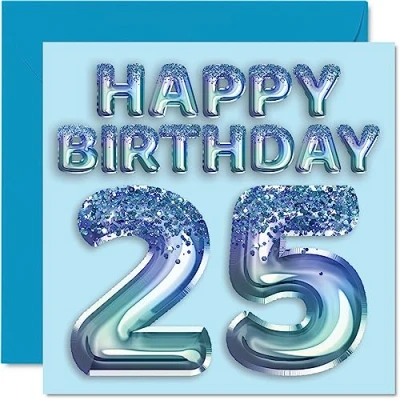 Abbildung von Geburtstagskarte zum 25. Geburtstag für Männer Blauer Glitzer Partyballon Happy Birthday Karten 25 Jahre alten Mann, Bruder, Sohn, Neffe, Onkel, 145 mm x