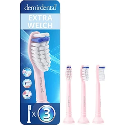 Abbildung von 3er demirdental Aufsätze extra Soft passend für Philips Sonicare Ersatzbürsten, Weiche Borsten sehr empfindliche Zähne, Rosa, entspricht HX6053er