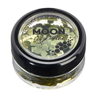 Abbildung von Klassischer grobkörniger Glitter von Moon 100% kosmetische Glitzer für Gesicht, Körper, Nägel, Haare und Lippen 3g Gold