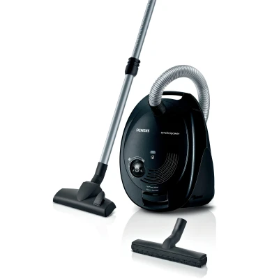 Abbildung von Siemens Staubsauger mit Beutel synchropower VS06A212, Bodenstaubsauger, Hygiene Filter, Bodendüse für Parkett, Teppich, Fliesen, starke Saugleistung, langes Kabel, Fugendüse, 600 W, schwarz