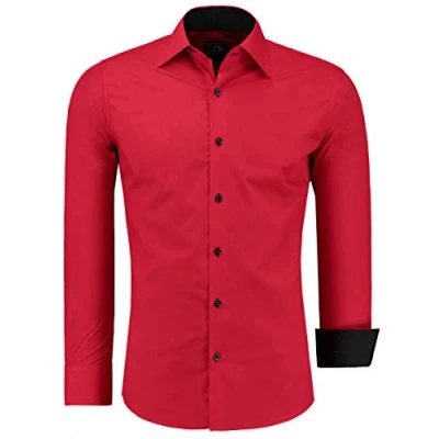 Abbildung von J&#039;S FASHION Herren Hemd Slim Fit Langarm Freizeithemd Pflegeleicht Bügelleicht Rot S