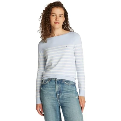 Abbildung von Tommy Hilfiger Damen Pullover Strickpullover, Mehrfarbig (Breezy Blue/Ivory Petal Stp), XS